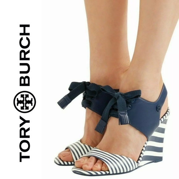 NWT Tory Burch Maritime Strip Wedge Sandals - Picture 4 of 7
